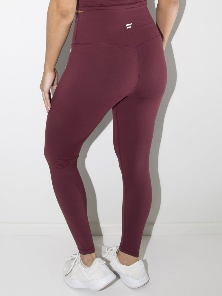Burgundy Solid Leggings with Yoga Band - Women's One Size – Apple Girl  Boutique